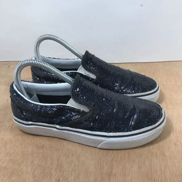 VANS Slip-On Blue / Black Sequence Women  Skate Shoe size 6 - Picture 1 of 9